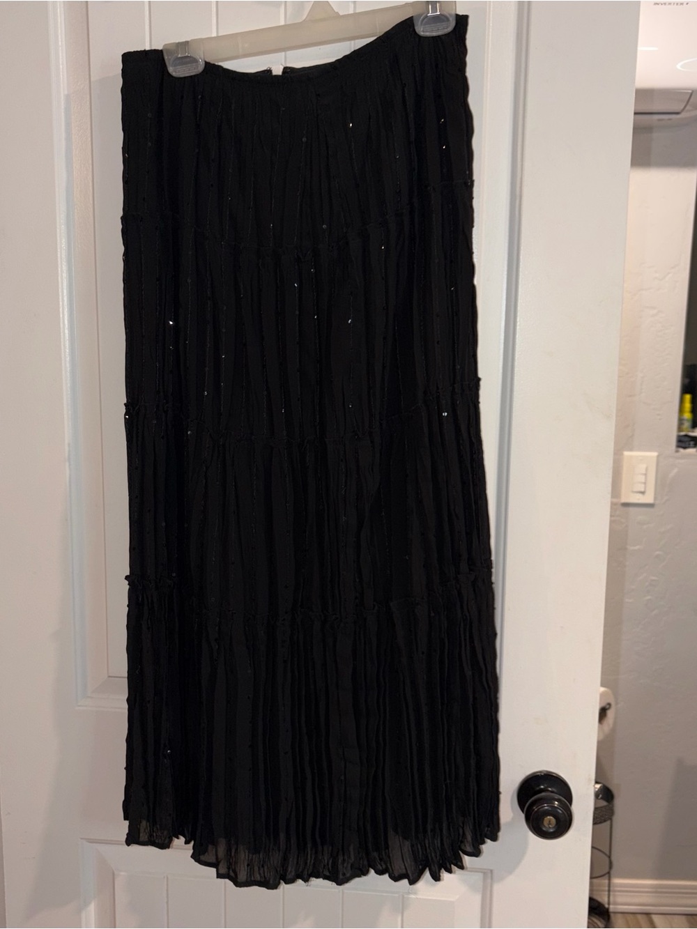 Notations Black Tiered Maxi Skirt with Subtle Sheen